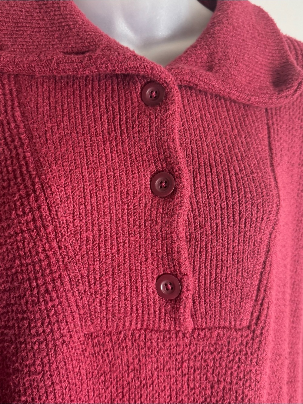 Aerie Oversized Red Waffle Knit Super Soft Quarter Button Up Pullover Sweater - Picture 3 of 8